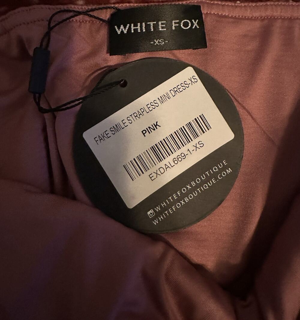 White Fox Pink Striped Fake Smile Strapless Mini Dress Sleeveless XS